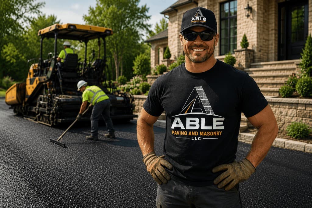 Able Paving and Masonry crew paving a residential driveway